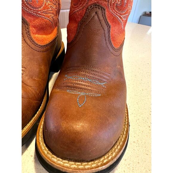 Ariat Womens Brown Orange Leather Cowboy Western Boots Style Size 7B - Picture 2 of 7
